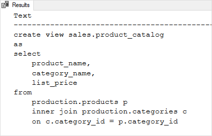 SQL Server Получение определения представления с помощью хранимой процедуры sp_helptext