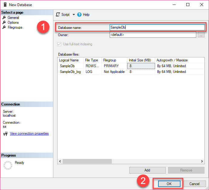 SQL Server СОЗДАНИЕ БАЗЫ ДАННЫХ с использованием SSMS, шаг 2