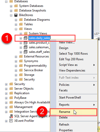 Переименование представления SQL Server с использованием SSMS