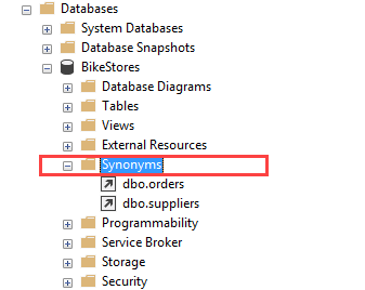 Синоним SQL Server с использованием SSMS