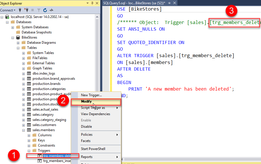 Определение триггера представления SQL Server
