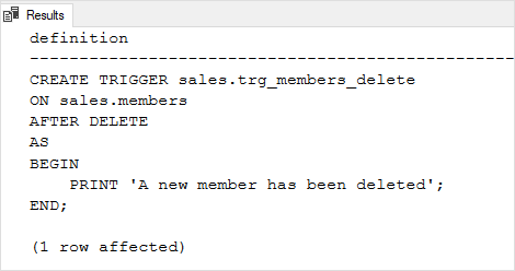 Определение триггера представления SQL Server — запрос системного представления